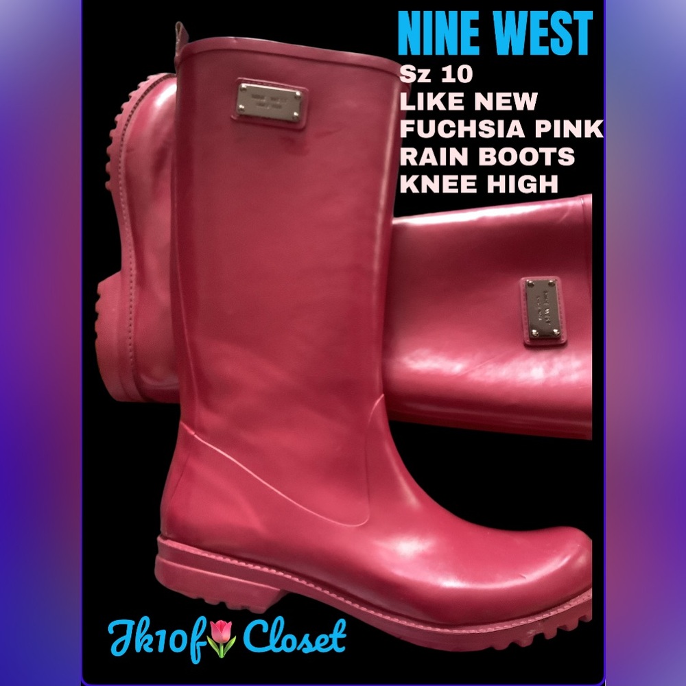 LOWEST🌺 Nine West Sz10 Fuchsia Pink LIKE NEW- RUBBER RAIN BOOTS